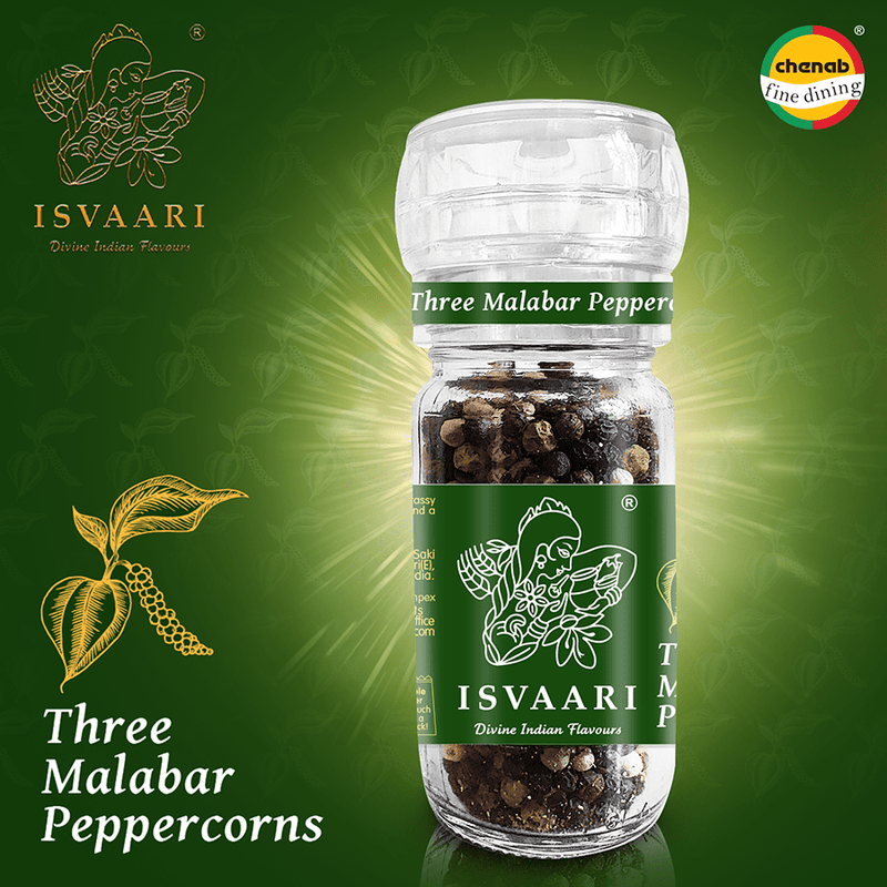 Chenab Impex Pvt Ltd Spices 12 Isvaari - Malabar Three Peppercorns In Grinder 50g