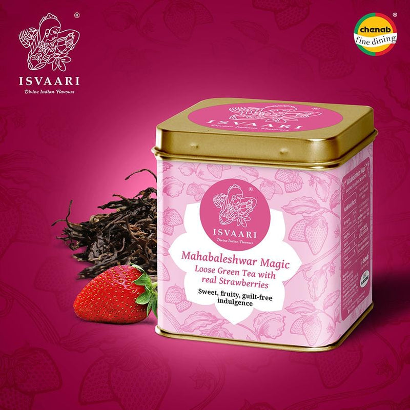 Chenab Impex Pvt Ltd Tea 12 Isvaari - Mahabaleshwar Magic Herbal Loose Green Tea With Real Strawberries 50g