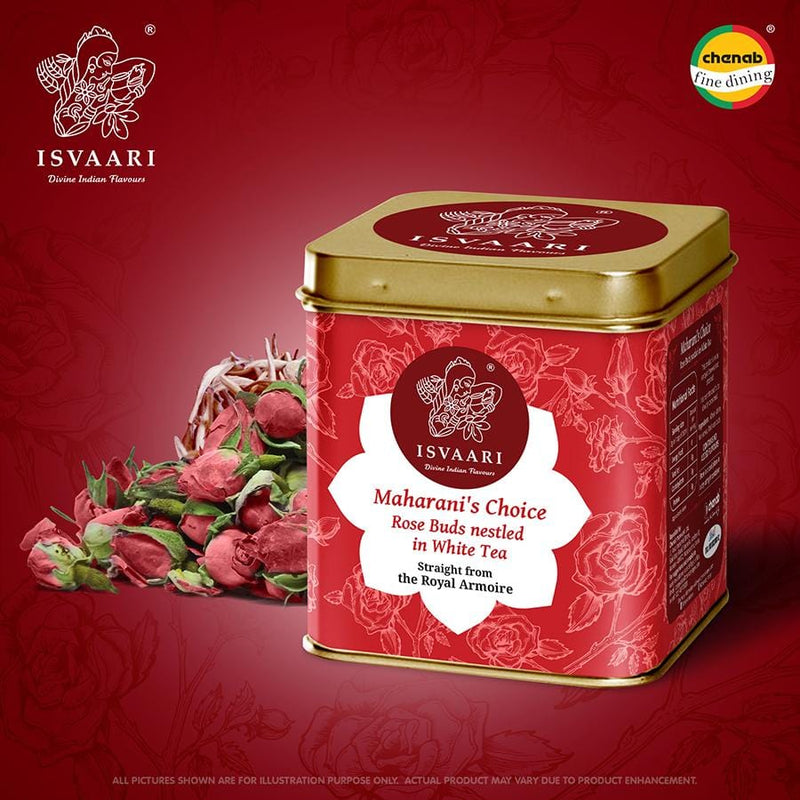 Chenab Impex Pvt Ltd Tea 12 Isvaari - Maharani's Choice Rose Buds Nestled White Delight Herbal Tea 50g