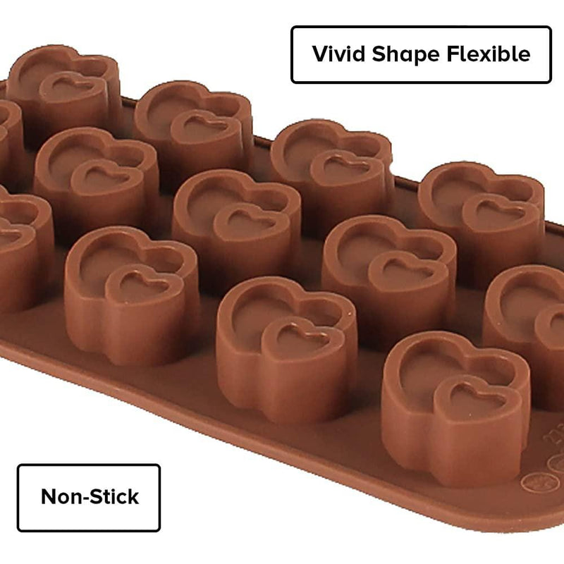 Bakersville India Baking Accessory 2 Finedecor - Silicone Double Heart Chocolate Mould - Fd 3135((15 Cavities))
