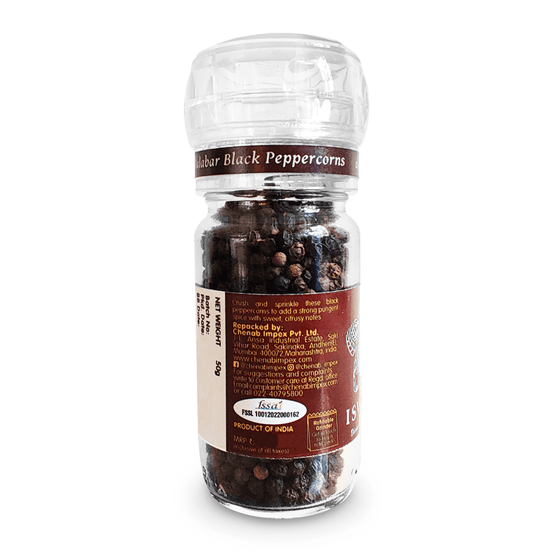 Chenab Impex Pvt Ltd Spices 12 Isvaari - Malabar Black Peppercorns In Grinder 50g
