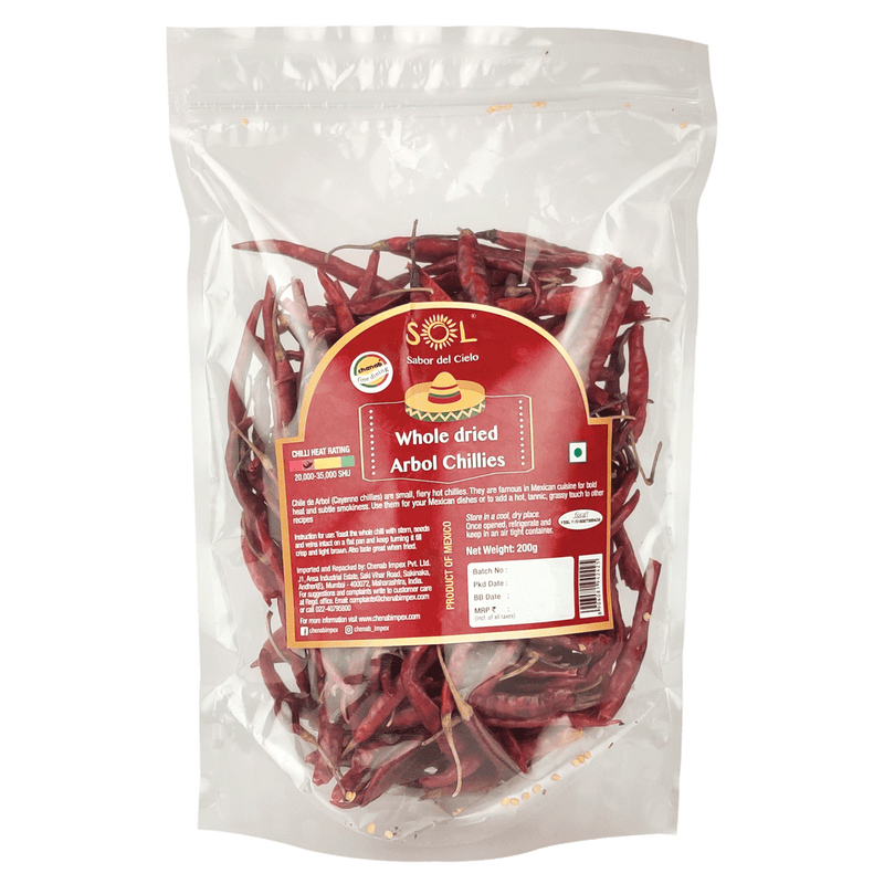 Chenab Impex Pvt Ltd Spices 6 Sol - Whole Dried Arbol Chillies With Stem 200g