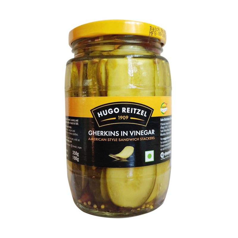 Chenab Impex Pvt Ltd Processed Vegetable 12 Hugo Reitzel - Gherkin In Vinegar(american Style Sandwich Stackers) 350g