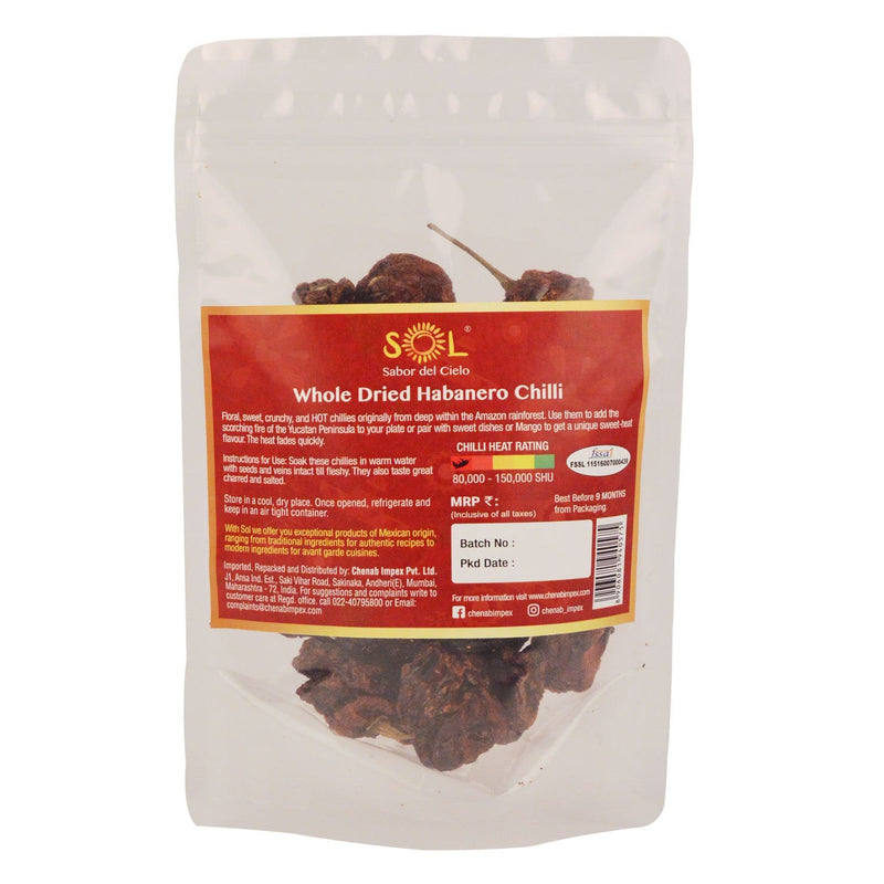Chenab Impex Pvt Ltd Spices 12 Sol - Whole Dried Habanero Chillies With Stem 30g