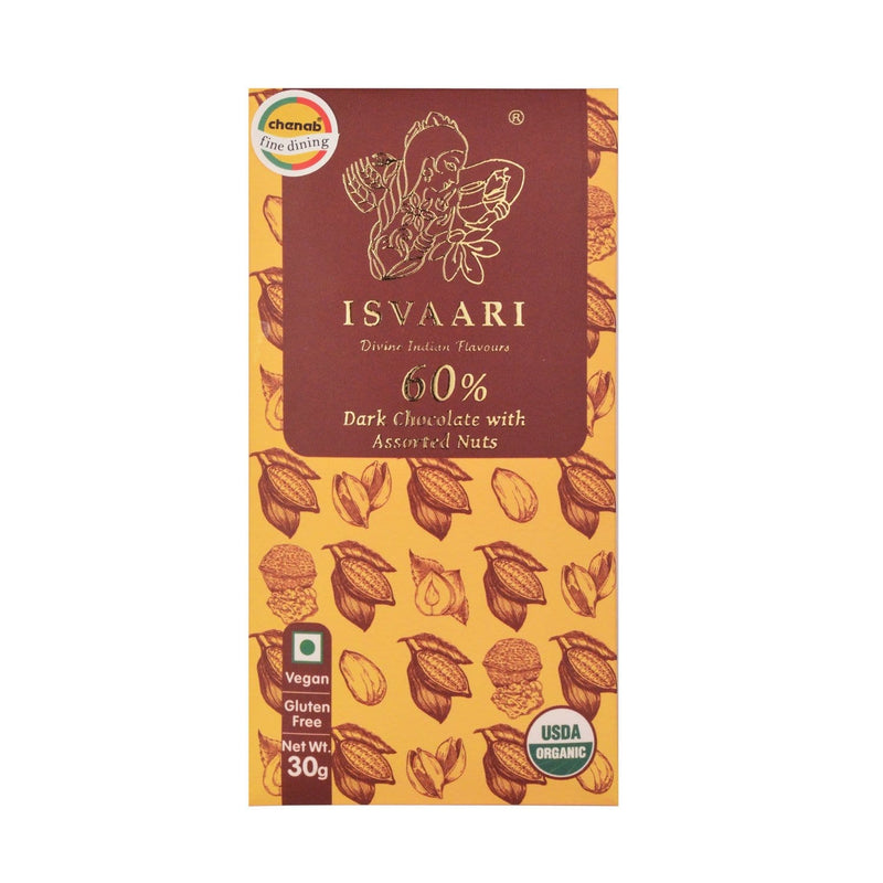 Chenab Impex Pvt Ltd Chocolate 12 Isvaari - 60% Organic Dark Chocolate With Assorted Nuts 30g