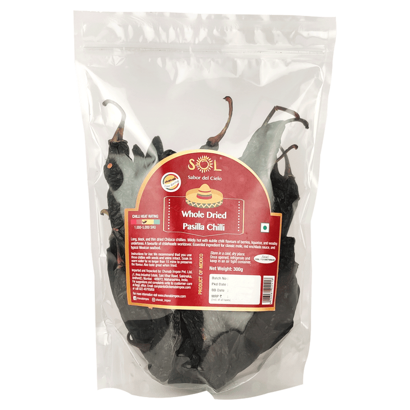 Chenab Impex Pvt Ltd Spices 6 Sol - Whole Dried Pasilla Chillies With Stem 300g