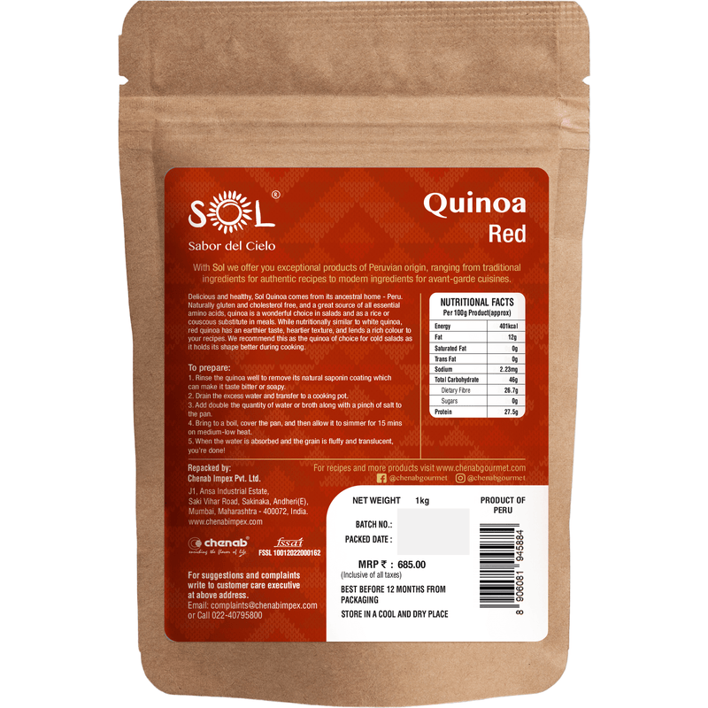Chenab Impex Pvt Ltd Quinoa 12 Sol - Authentic Peruvian Red Quinoa 1kg