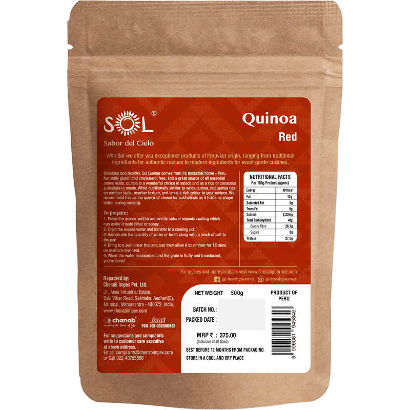 Chenab Impex Pvt Ltd Quinoa 12 Sol - Authentic Peruvian Red Quinoa 500g