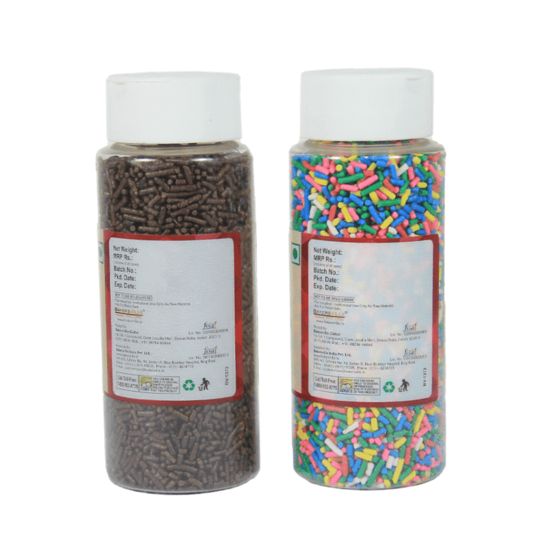 Bakersville India Topping 2 Wow Confetti - Confeito Vermicelli Combo (rainbow 125g & Chocolate 125g) (sprinkles)(250g)
